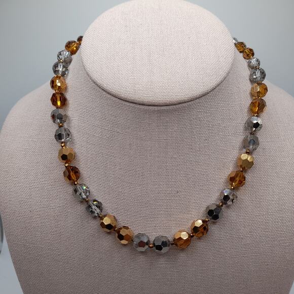Vintage Marvella Crystal Necklace, Topaz Silver Beads 8mm, 16 1/2 Inches, 1950s - Picture 2 of 12